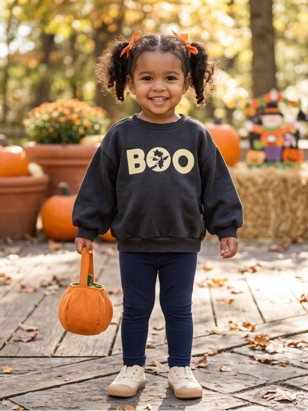 Old Navy Black "BOO" Halloween Sweatshirt with Cream Lettering Girls 2T